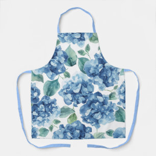 Hydrangea Blues   Watercolor Blooms Flower Pattern Apron