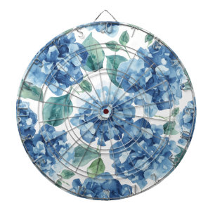 Hydrangea Blues Watercolor Blooms Flower Pattern Dart Board