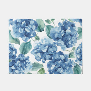 Hydrangea Blues   Watercolor Blooms Flower Pattern Doormat