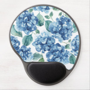 Hydrangea Blues Watercolor Blooms Flower Pattern Gel Mouse Pad