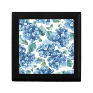 Hydrangea Blues Watercolor Blooms Flower Pattern Gift Box
