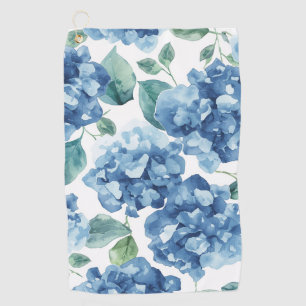 Hydrangea Blues Watercolor Blooms Flower Pattern Golf Towel