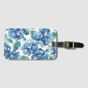 Hydrangea Blues Watercolor Blooms Flower Pattern Luggage Tag