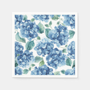 Hydrangea Blues Watercolor Blooms Flower Pattern Napkins