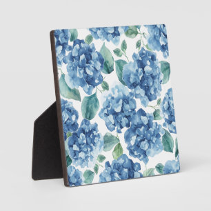 Hydrangea Blues Watercolor Blooms Flower Pattern Plaque