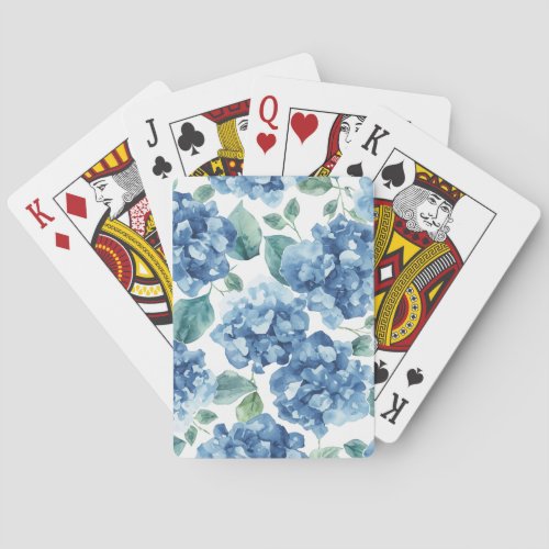 Hydrangea Blues | Watercolor Blooms Flower Pattern Poker Cards