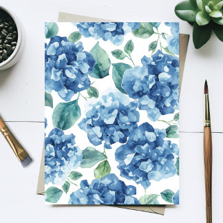 Hydrangea Blues | Watercolor Blooms Flower Pattern Postcard