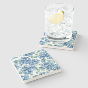 Hydrangea Blues Watercolor Blooms Flower Pattern Stone Coaster