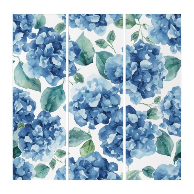 Hydrangea Blues | Watercolor Blooms Flower Pattern Triptych (Front)