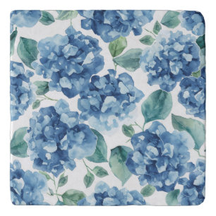 Hydrangea Blues   Watercolor Blooms Flower Pattern Trivet