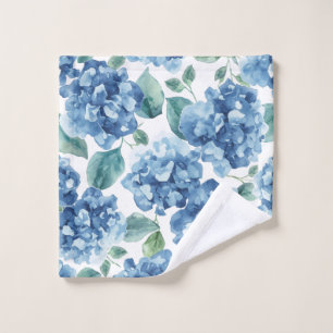 Hydrangea Blues   Watercolor Blooms Flower Pattern Wash Cloth