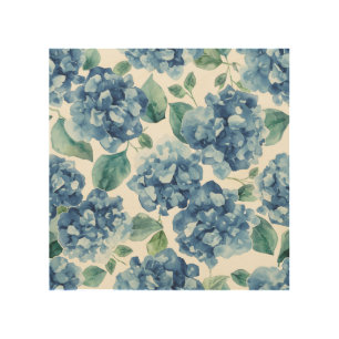 Hydrangea Blues Watercolor Blooms Flower Pattern Wood Wall Art