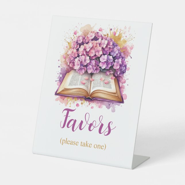 Hydrangea Book Theme Favors Sign (Front)