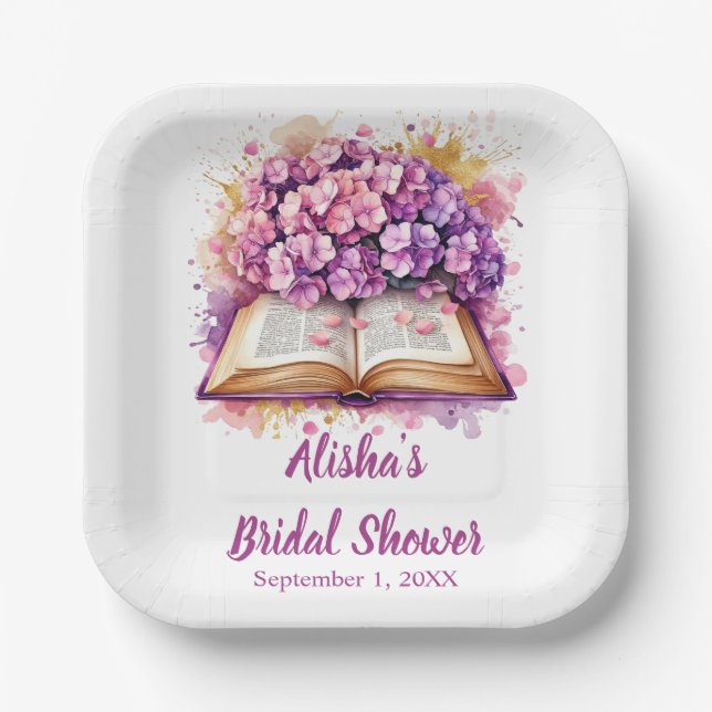 Hydrangea Book Theme  Paper Plates (Front)