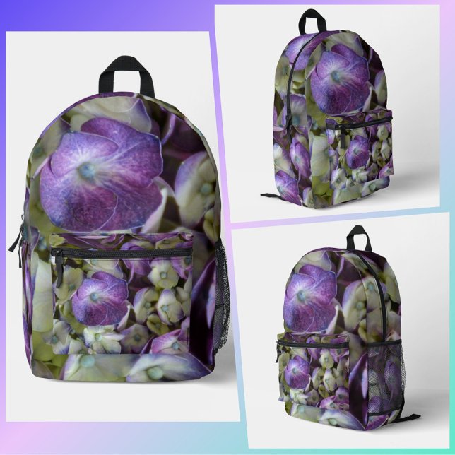 Hydrangea Botanical Floral Photographic Purple Printed Backpack (Creator Uploaded)