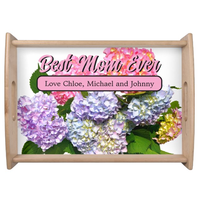 Hydrangea Bouquet best mom ever Serving Tray (Front)