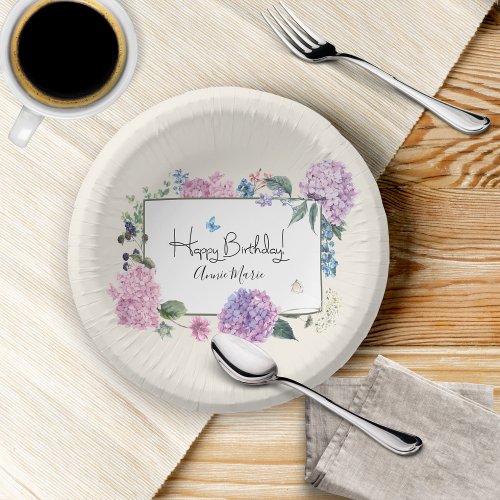 Hydrangea Bouquet Personalized Happy Birthday Paper Bowls