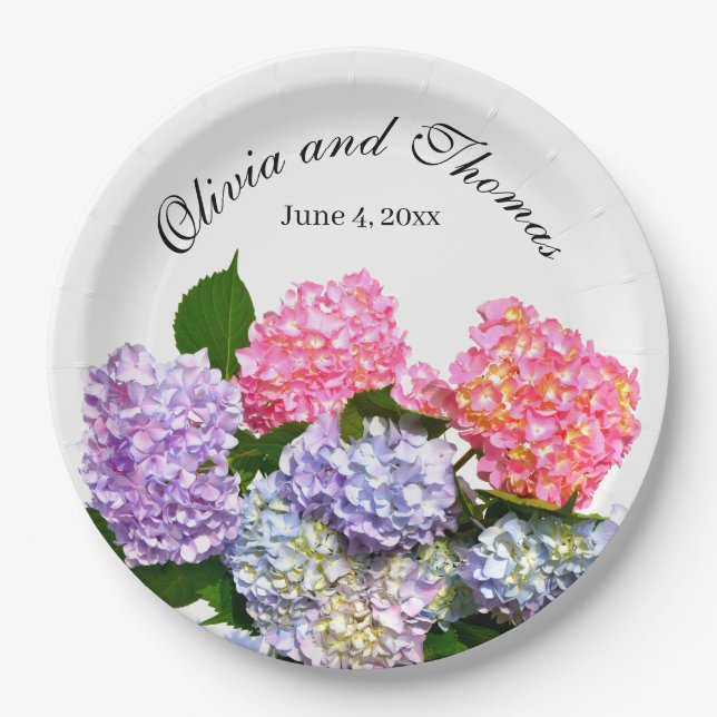 Hydrangea Bouquet pink blue purple floral Paper Plates (Front)