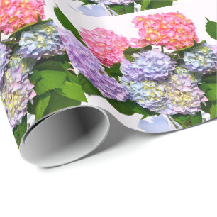 Hydrangea Bouquet, pink floral, purple floral Wrapping Paper