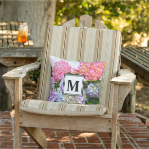 Hydrangea Bouquet pink flowers blue purple floral Outdoor Pillow