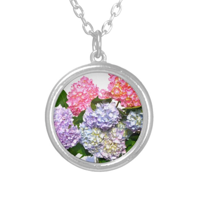 Hydrangea Bouquet Silver Plated Necklace (Front)