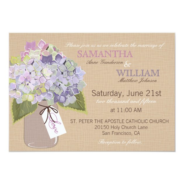 Hydrangea Burlap Rustic Wedding Invitation Card