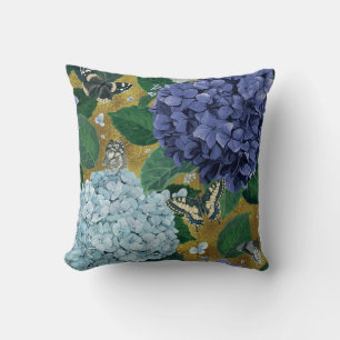 Hydrangea & Butterflies- Nature-Inspired Throw Pillow