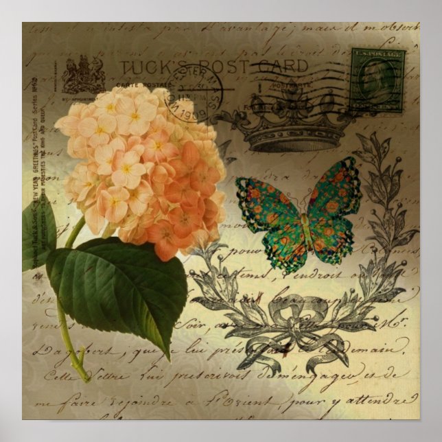 Hydrangea butterfly crown french country poster (Front)