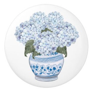 Hydrangea Chinoiserie Blue Flower Bloom Ceramic Knob