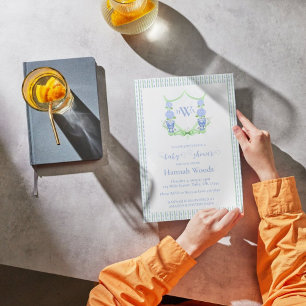 Hydrangea Chinoiserie Topiary Monogram Baby Shower Invitation