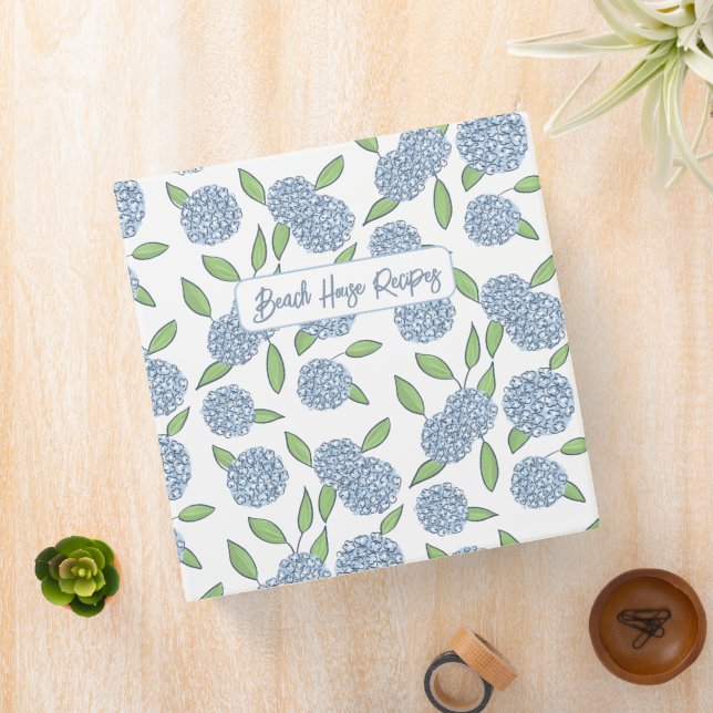 Hydrangea Coastal Beach House Bridal Shower Gift 3 Ring Binder (In Situ)
