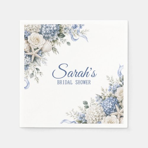 Hydrangea Coastal Bridal Shower Personalized Napkins