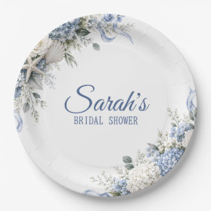 Hydrangea Coastal Bridal Shower Personalized Paper Plates