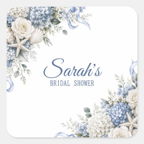 Hydrangea Coastal Bridal Shower Personalized Square Sticker
