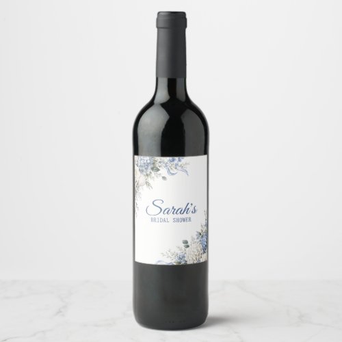 Hydrangea Coastal Bridal Shower Personalized Wine Label