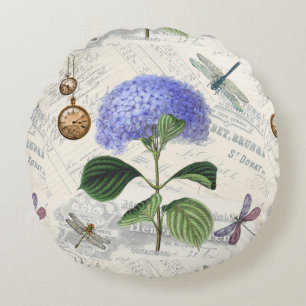Hydrangea Collage Round Pillow