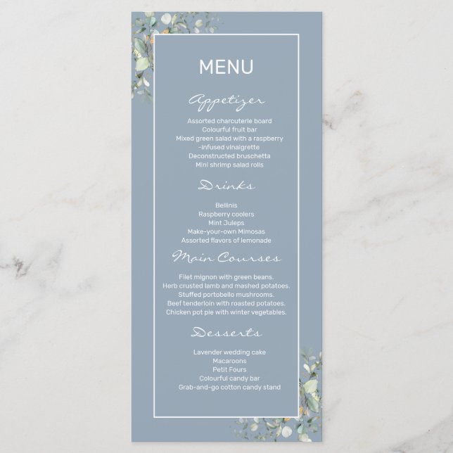 Hydrangea Color and Green leaves  Flat Menu.  Menu (Front)