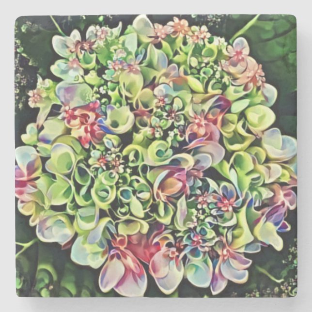 Hydrangea Colorful Art Marble Coaster (Front)
