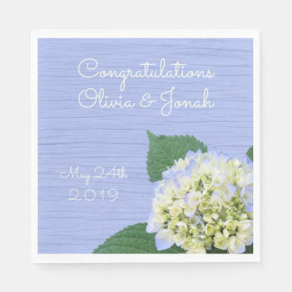 Hydrangea Congratulations Wood Grain Wedding Napkin