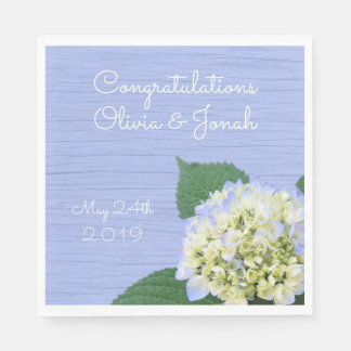 Hydrangea Congratulations Wood Grain Wedding Napkins