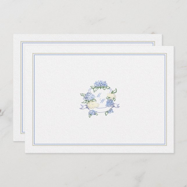 Hydrangea Crest Dusty Blue Classic Wedding Couple Note Card (Front/Back)