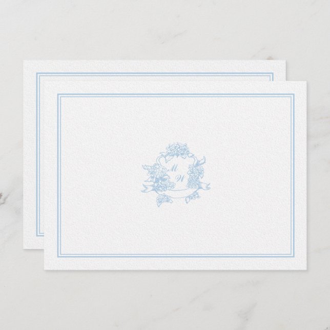 Hydrangea Crest Periwinkle Classic Wedding Couple Note Card (Front/Back)