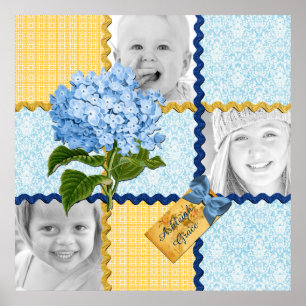Hydrangea Custom Photo Quilt Frame Blue Yellow Poster