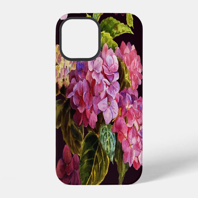 Hydrangea, dark, seamless floral pattern. iphone case (Back)