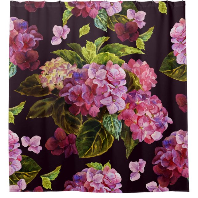 Hydrangea, dark, seamless floral pattern. shower curtain (Front)