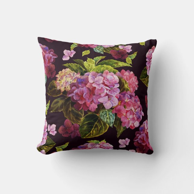 Hydrangea, dark, seamless floral pattern. throw pillow (Front)