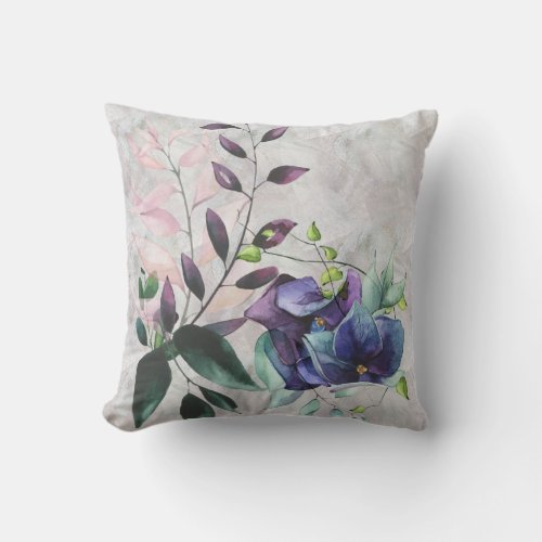Hydrangea Deep Blue Mood Contemporary Floral Throw Pillow