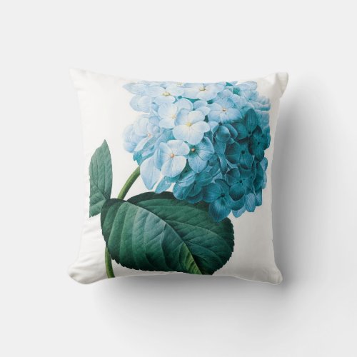 Hydrangea double flower illustration Redoute Throw Pillow