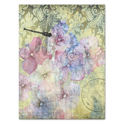 Hydrangea Dragonfly Postmark Ephemera Decoupage Tissue Paper Zazzle