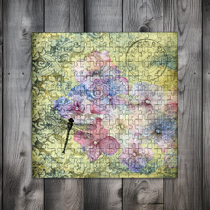 Hydrangea Dragonfly Postmark Ephemera Jigsaw Puzzle
